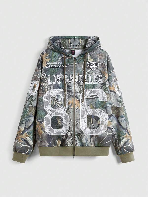 ROMWE Street Life Loose Streetwear Football Graphic & Branch Print Lace Embroidered Sweatshirt For Women, Unisex Style