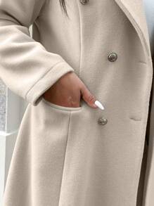 EMERY ROSE Plus Size Elegant Solid Color Overcoat With 3D Floral Decor, Autumn/Winter Fall Cloth For Women