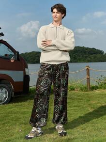 Manfinity VCAY Pantalones jogger holgados y casuales de punto con cintura elástica para hombres - Multicolor - Ver 4