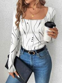 SHEIN LUNE Women Casual Ombre Pattern Long Sleeve T-Shirt, Suitable As Base Layer For Autumn & Winter - Multicolor - View 1