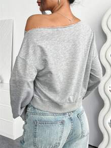 INAWLY Women's Autumn/Winter Casual Loose Sweatshirt With Asymmetric Collar And Embroidered Bow Design