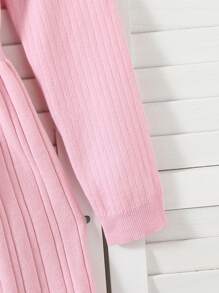 SHEIN Váy len dài tay cổ buộc họa tiết dệt kim ôm sát & xòe cho bé gái tuổi mới lớn, phù hợp cho mùa thu/đông và các buổi họp mặt gia đình - Hồng - Xem 6