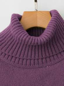 Calvaya Suéter de cuello alto casual de unicolor para mujer de talla grande, suéter de punto de otoño/invierno - Morado - Ver 3