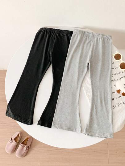 SHEIN Young Girl 2pcs Knit Flared Leggings Set For Spring And Autumn