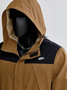 Manfinity VCAY Men's Woven Stylish Casual Young Colorblock Long Sleeve Jacket, For Fall Winter - Khaki - View 3