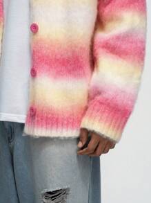 ROMWE MEN Street Life Gradient Fluffy Knitted Cardigan Sweater For Men, For Fall Winter - Multicolor - View 10