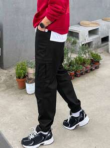 DAZY Pantalones cargo informales y versátiles de unicolor con cordón para hombre