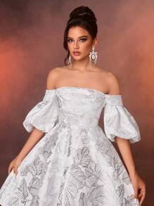 SHEIN Belle Thanh lịch và lộng lẫy bằng vải satin jacquard bạc một bên vai dài tay viền chữ A phù hợp cho tiệc độc thân buổi tối, tiệc vũ hội, váy bán trang trọng, cho sinh nhật, khách dự tiệc cưới, tiệc tốt nghiệp - Bạc - Xem 7