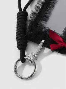 ROMWE Kawaii 1 chiếc viền ren đen phong cách Goth, dây đeo có thể điều chỉnh bằng nơ ruy băng đỏ, phụ kiện thời trang cá nhân, phù hợp cho nhân viên văn phòng, sinh viên, trang phục hàng ngày, quà tặng ngày lễ - màu đen - Xem 6