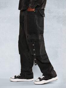 SUMWON Straight Fit Hardware Cargo Jean - Black - View 4