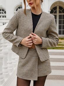 GENKIRA Women Retro Plaid Cardigan Jacket + Mini Skirt 2pcs Set, Autumn/Winter Fall Cloth For Women - Multicolor - View 5