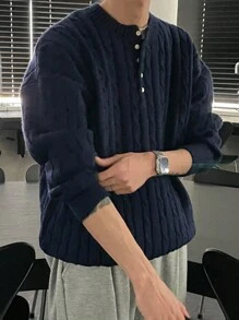 DAZY Áo len chui đầu màu trơn thường ngày cho nam, đa năng cho mùa thu/đông - Màu xanh lam - Xem 5