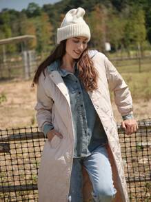 LanaWest Leicht gepolsterter, wadenlanger Baumwoll-Steppmantel mit Kapuze, neu für Herbst/Winter Kleidung