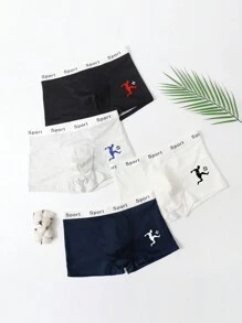4pcs/Set Breathable Casual Football Graphic Print Underpants For Teenage Boys
