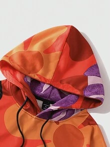 ROMWE MEN Street Life 男士卡通骷髅图案套头连帽衫，适合日常休闲穿着 - 紅色 - 查看 4