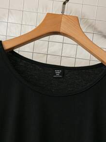 Celure 加大码纯色拼接圆领长袖简约休闲连衣裙长款女装 - 杏色 - 查看 3