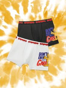 GARFIELD | SHEIN Tween Boy 2 件装黑白趣味卡通印花柔软宽松内裤 - 黑與白 - 查看 1