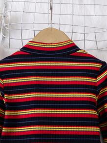 SHEIN Young Girl Casual Colorful Striped Knit Crew Neck Long Sleeve Dress