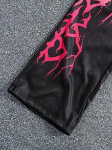 SHEIN 2pcs Set: Teen Boys Dark Punk Style Pink Lighting Graphic Hooded Sweatshirt And Wide Leg Pants, Fashion Streetwear