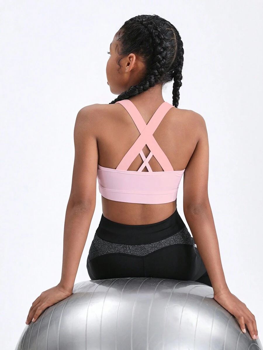 SHEIN Camiseta deportiva de tirantes para niñas preadolescentes, color rosa, para correr, hacer ejercicio y fitness - Rosa - Ver 1