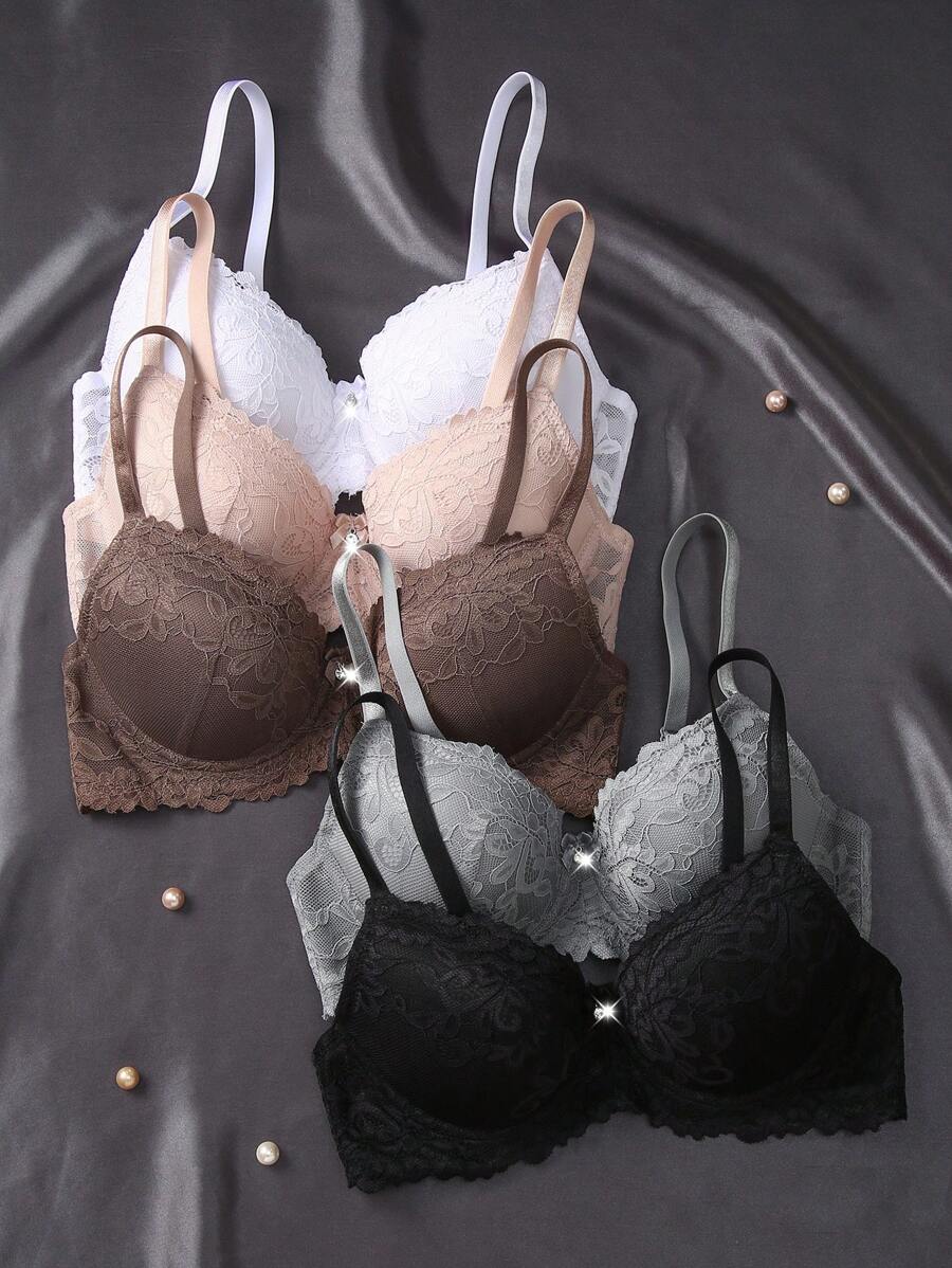 DesireSculpt 5 件/包浪漫可爱蕾丝聚拢文胸，提升和调整小胸围，日常穿着内衣 - 彩色 - 查看 1