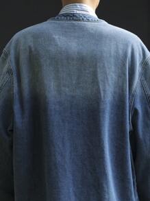 Claim Dot 图案印花口袋装饰休闲牛仔夹克，时尚男士 - 中等水洗藍 - 查看 8