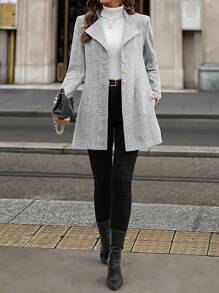 SHEIN Clasi Women's Collar Fitted Button Herringbone Overcoat - Grey - View 8