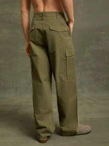 Men Loose Fit Straight Leg Cargo Pants - Olive Green - View 5