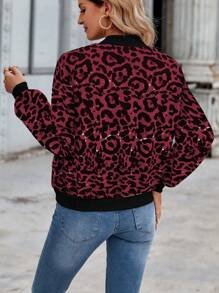 Chiquease Casual Leopard Print Baseball Jacket For Autumn - Burgundy - View 2