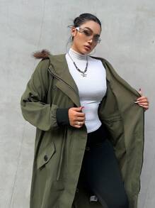 Flirla Plus Size Frayed Hem Button-Up Long Sleeve Jacket With Ribbed Cuffs