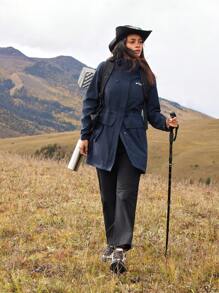 In My Nature Women's Outdoor Hooded Mid-Length Composite Sherpa Windbreaker Jacket, Water-Resistant, Cinched Waist, For Camping, Hiking, Commuting