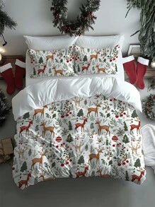 2/3pcs Christmas Bedding Set, Santa Claus, Sled, Snowman, Bells, Reindeer, Christmas Tree Digital Printed Soft Comforter Cover Set, Suitable For Bedroom, Guest Room, Game Room, Hotel, Dormitory, Home Decor