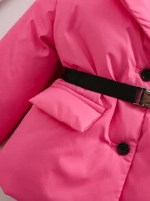 SHEIN Babygirl Autumn/Winter Adorable Fashionable Simple Warm Fleece Letter Print Mid-Length Jacket With Belt, Suitable For Outing, Cool Look