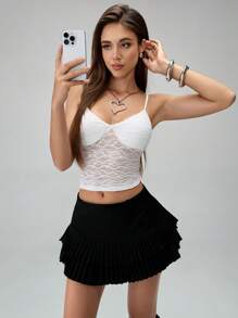 Chiquease Women Contrast Lace Crop Top With Padded Bra, Wireless Design - White - View 6