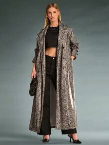 SHEIN BAE 1 pieza Chaqueta larga de mujer con estampado de piel de serpiente, para otoño