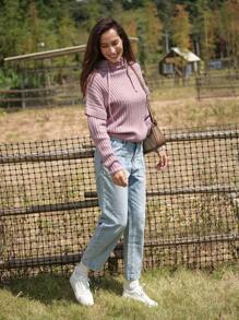 SHEIN LUNE 女士纯色立领罗纹针织休闲长袖套头毛衣，秋冬季款 - 紫色 - 查看 5