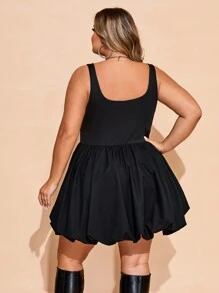 SHEIN CURVE+ Váy bồng cổ tròn cỡ lớn cho nữ Curve, trang phục Halloween, váy dự tiệc thu đông - màu đen - Xem 2