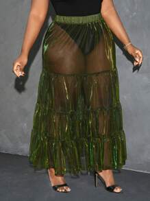 Slaydiva Plus Size Elegant Sexy See-Through Skirt