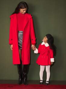 Maija 1pc Women Solid Color Front Buttoned Long Sleeve Pocket Casual Jacket, Minimalist Daily Wear - Red - View 4