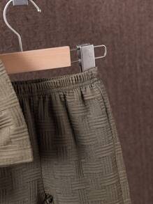 SHEIN Baby Boy Long Sleeve Shirt And Pants Set - Textured Fabric, Suitable For All Seasons - Army Green - View 4