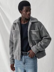 Manfinity VCAY 1pc Men's Knit Casual Loose Fit Long Sleeve Jacket, Everyday Wear, Young Style, For Fall Winter - Grey - View 3