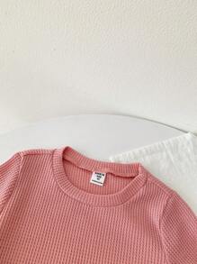 SHEIN Genkimix Kids Young Girl Letter Patched Detail Tee & Shorts Summer Holiday