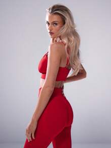 Musera Sport Strappy V Neck Sport Bra ,Padel, Tennis, Pickleball Gym Fitness - Red - View 3