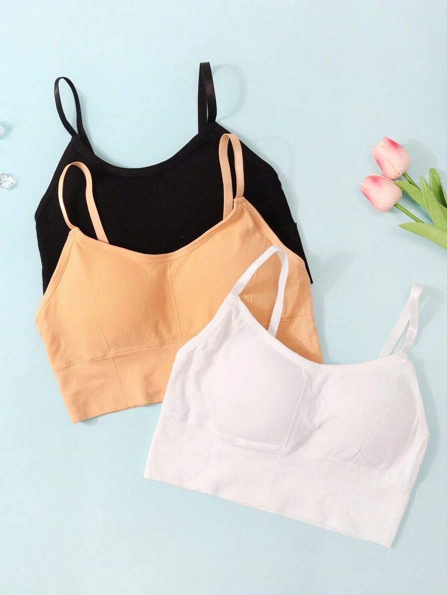 Set de 3 brasieres sencillos de unicolor con relleno para adolescentes - Multicolor - Ver 1