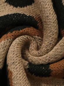 DAZY Women V-Neck Long Sleeve Leopard Pattern Detail Casual Pullover Sweater,Fall Clothes - Brown - View 8