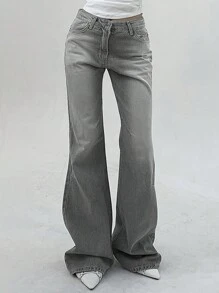 DAZY Women's Washed Distressed Low Waist Flared Jeans