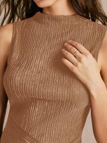 Poéselle Top ajustado de cuello alto asimétrico con textura para mujer, blusas, blusas de punto texturizadas asimétricas, blusas cortas, vestimenta de oficina informal para mujer, disfraces de Halloween, ropa de mujer para el otoño