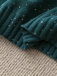 SHEIN Clasi 女士加大码亮片口袋套头毛衣，时尚秋冬针织套头衫 - 藍色 - 查看 6