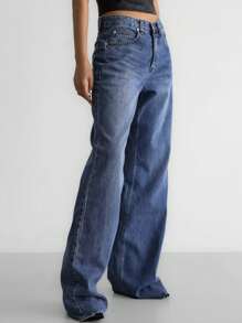 DAZY Women's Simple Button Front Pocket Casual Denim Jeans, Daily Wear Low Rise Jeans - Dark Wash - View 5