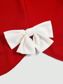 SHEIN Unity Váy midi đỏ cỡ lớn cho nữ tay bồng, cổ vuông và nơ, trang phục Giáng sinh cho năm mới - Đỏ - Xem 5